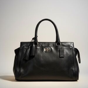 Coach Leather Legacy Chelsea Carryall Satchel Shoulder Bag Tote Tassels Black